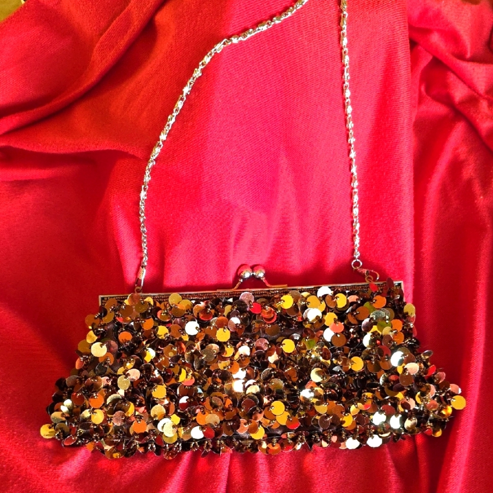 Sequin Evening Clutch Bag with Shoulder Strap